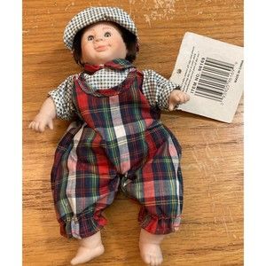 Palm Pals Bean Bag Kids 8” Baby Tartan Plaid Overalls Hunting Cap Desktop Sitter